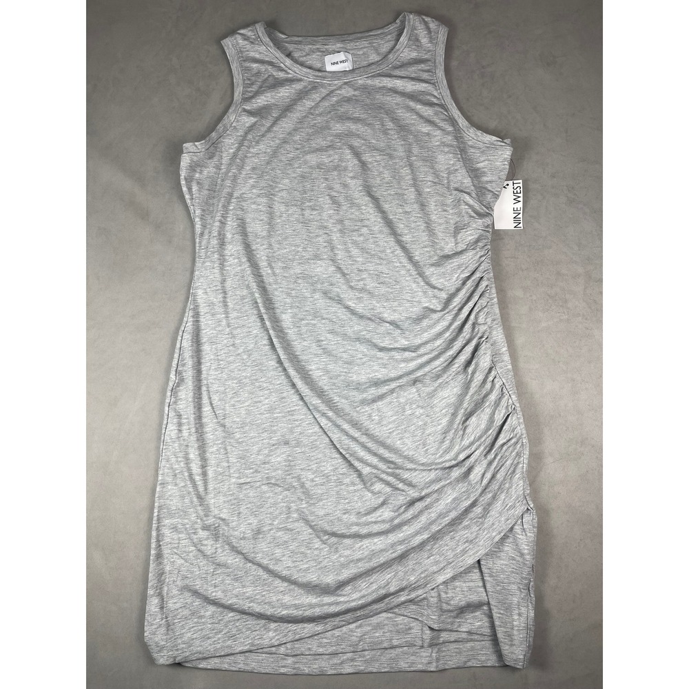 Nine West Womens XXL Gray Sleeveless Ruched Tulip Hem Knit Dress WW12Y313RN NWT
